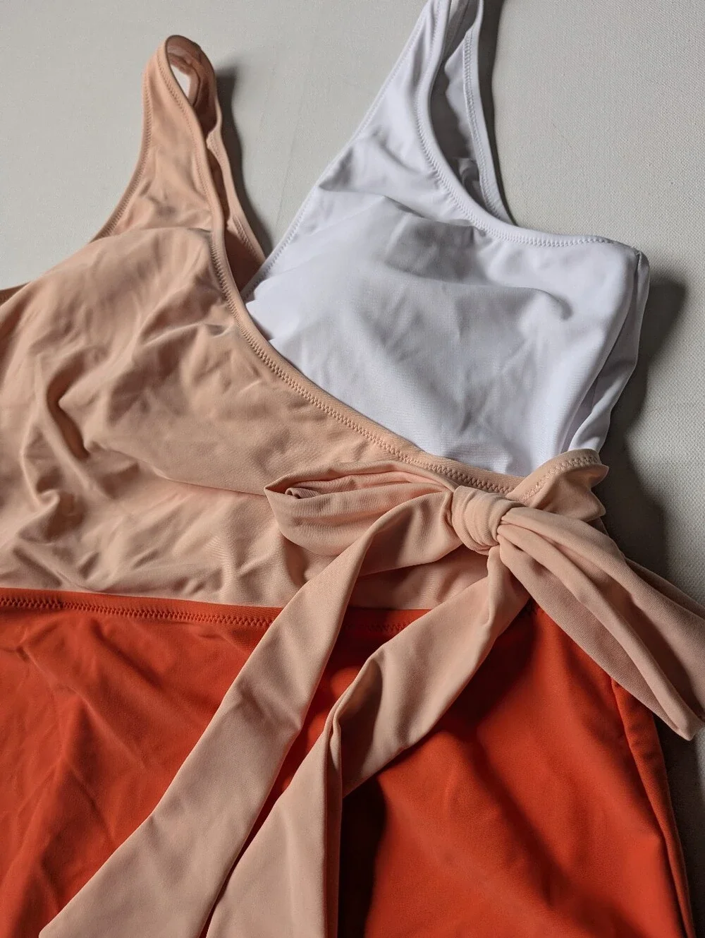 Cupsh Orange White Colorblock Belt Bow Wrap One-piece Swimsuit Sz XXL Beach New